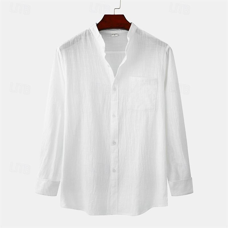 Per uomo Camicia Camicia di lino Camicia in cotone e lino Camicia con colletto cinese Camicia con colletto alla coreana Camicia casual Semplice Vacanza Camicia hawaiana Bianco Blu marino Cachi Azzurro del 2025 a $32.99 –P1