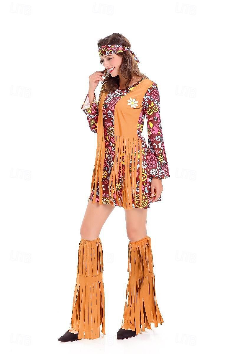 Retro 60. léta Hippie Šaty Cosplay kostým Čelenka Hippie Disko Dámské Dívčí Třásně předvečer Všech svatých Karneval Plesová maškaráda Výkon Plesová maškaráda Běžné / Denní Dospělé Šaty Kryt obuvi 2025 - $30.99 –P5