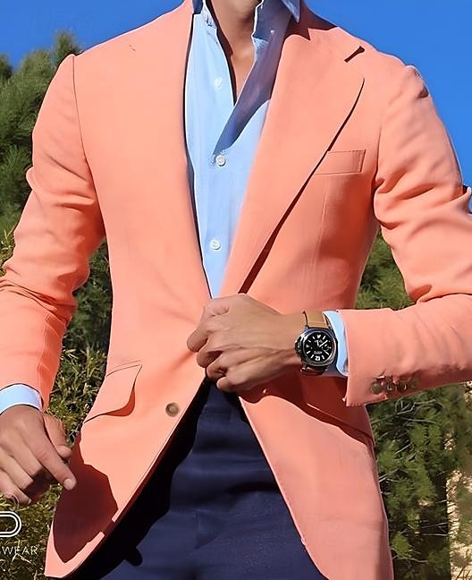 Herr Studenten Cocktailklädsel Kavaj Ceremoni Bröllopsfest Affärskläder Mode Ledigt Vår & Höst Polyester TR Slät Ficka Ledigt / vardag Enkelknäppt Blazer Ljusrosa Gul Rodnande Rosa Kungsblå 2025 - $63.99 –P5
