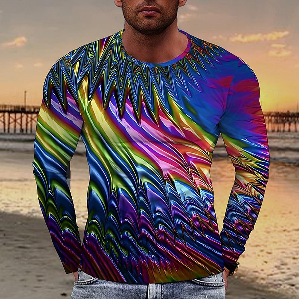 Herren Geometrisch T Shirt Langarm T-Shirt 3D-Druck Hemd Modisch Übertrieben Designer Strasse Urlaub Regenbogen Sommer Frühling Bekleidung S M L XL XXL XXXL 2025 - $19.99 –P1