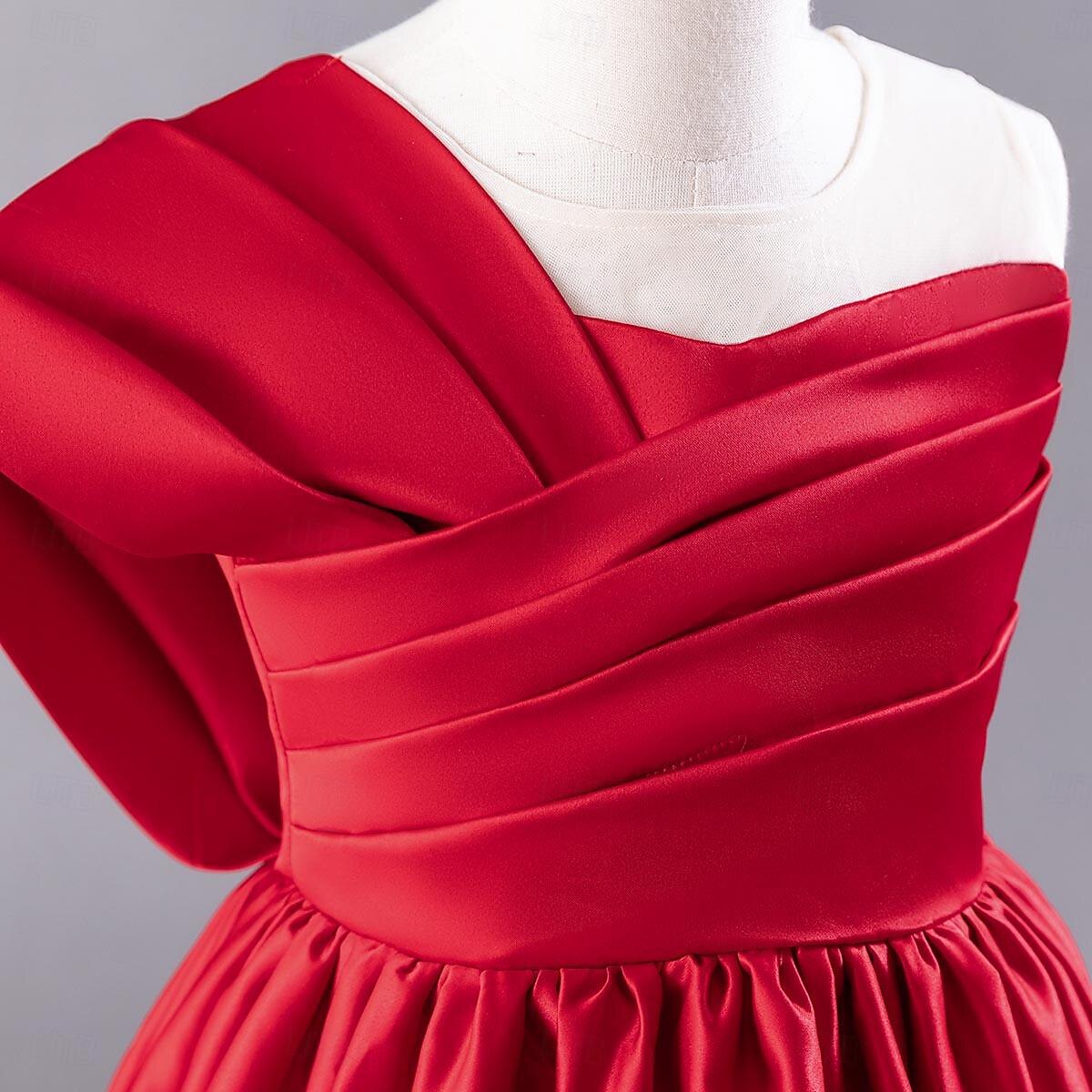 Robe de Demoiselle d'Honneur Fille Fille Robe Robe de fête Utilisation Mariage Soirée Elégant du quotidien Plissé Couleur unie Sans Manches Col Ras du Cou Noir Rouge 3-13 ans de 2025 ? $29.99 –P6