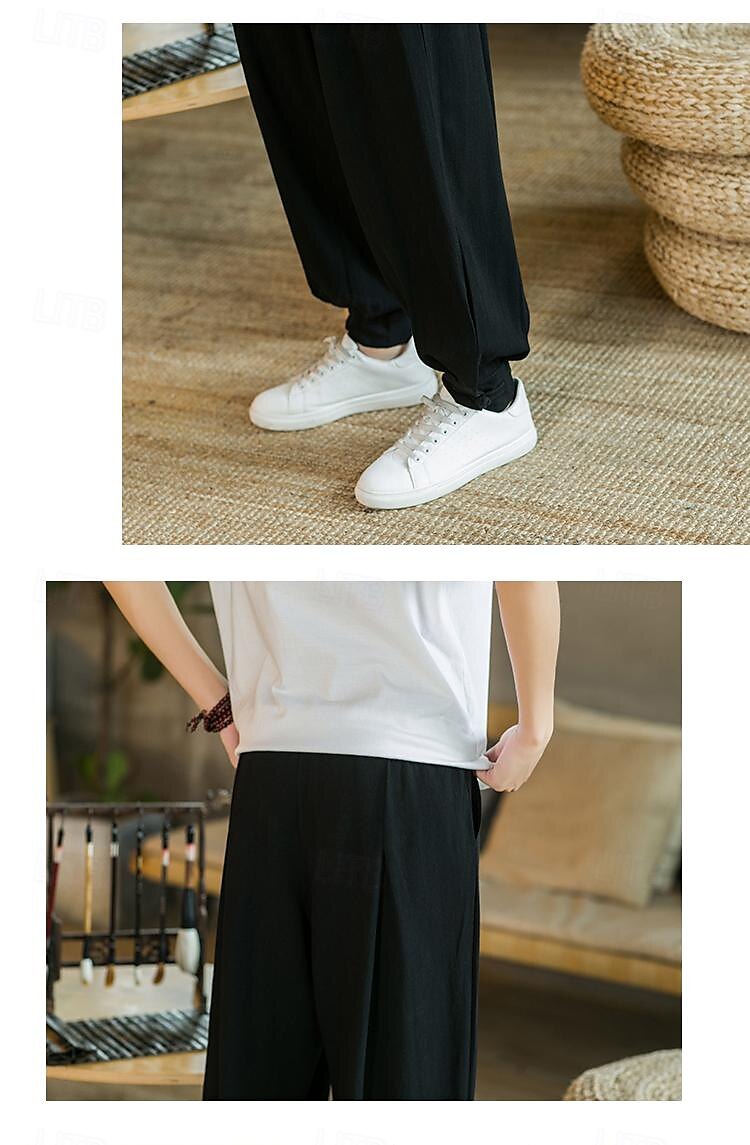 Homens Calças de linho Calça verão Calça casual Bolsos Côr Sólida Respirável Comprimento total Esportes Relaxantes Casual Ajuste Largo Preto Azul Profundo Sem Elasticidade de 2025 por $31.99 –P17