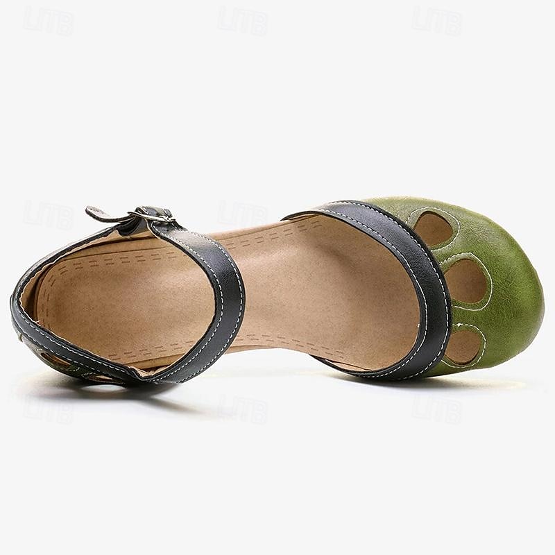 Women's Vintage Green Mary Jane Faux Leather Heels with Cutout Design and Adjustable Strap – Comfortable Retro Block Heel Shoes for Casual and Formal Occasions 2025 - GBP £34 –P3