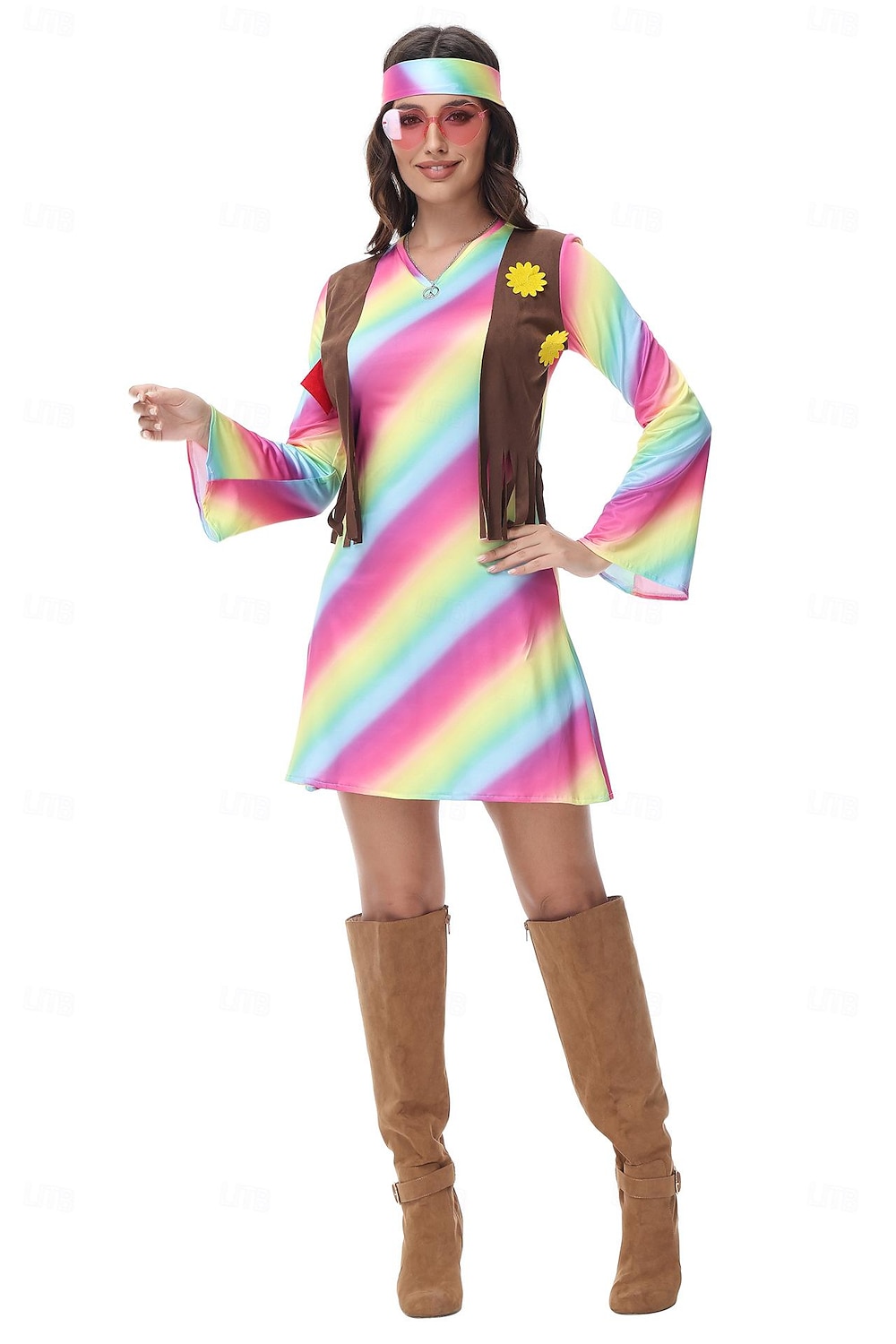 Retro 60. léta Hippie Šaty Čelenka Dámské maškarní šaty 70. let Hippie Do V Dámské předvečer Všech svatých Karneval Plesová maškaráda Večírek Pride Parade Měsíc hrdosti Dospělé Šaty Čelenka 2025 - $32.99 –P5