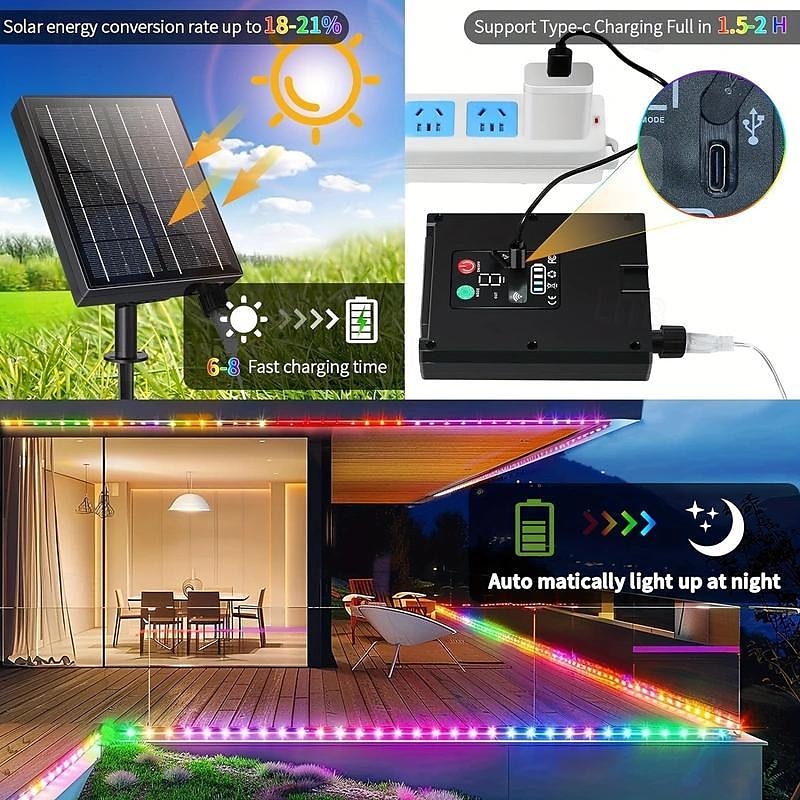 Solar Rope Lights Outdoor Waterproof 164ft 500LED Tube Lights with 2400mAh Type C Charging Timer 8 Modes Dimmable Twinkle Fairy String Light for Garden Yard Home Party Wedding Christmas 2025 - $75.99 –P7