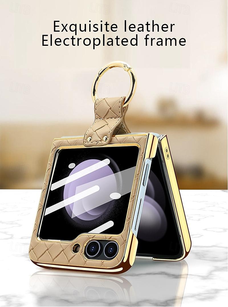 Phone Case For Samsung Galaxy Z Flip 6 Z Flip 5 Z Flip 4 Z Flip 3 Back Cover with Screen Protector Ring Holder Shockproof Retro TPU Metal PU Leather 2025 - $28.99 –P2