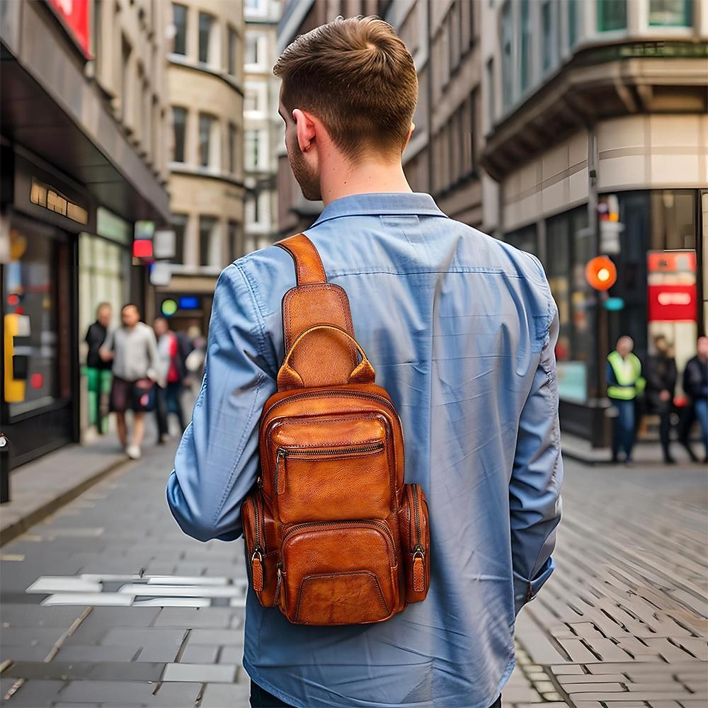 Borsa a tracolla vintage in pelle da uomo con multitasche – borsa a tracolla casual da viaggio per lavoro, escursionismo o uso quotidiano del 2025 a $159.99 –P2