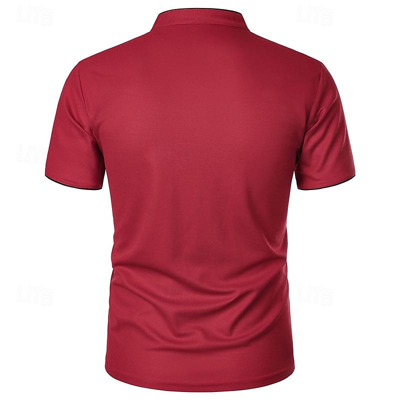Men's Golf Shirt Golf Polo Work Casual Stand Collar Short Sleeve Basic Modern Color Block Patchwork Button Spring & Summer Regular Fit Wine Pink Navy Blue Green Golf Shirt 2025 - $12.99 –P10