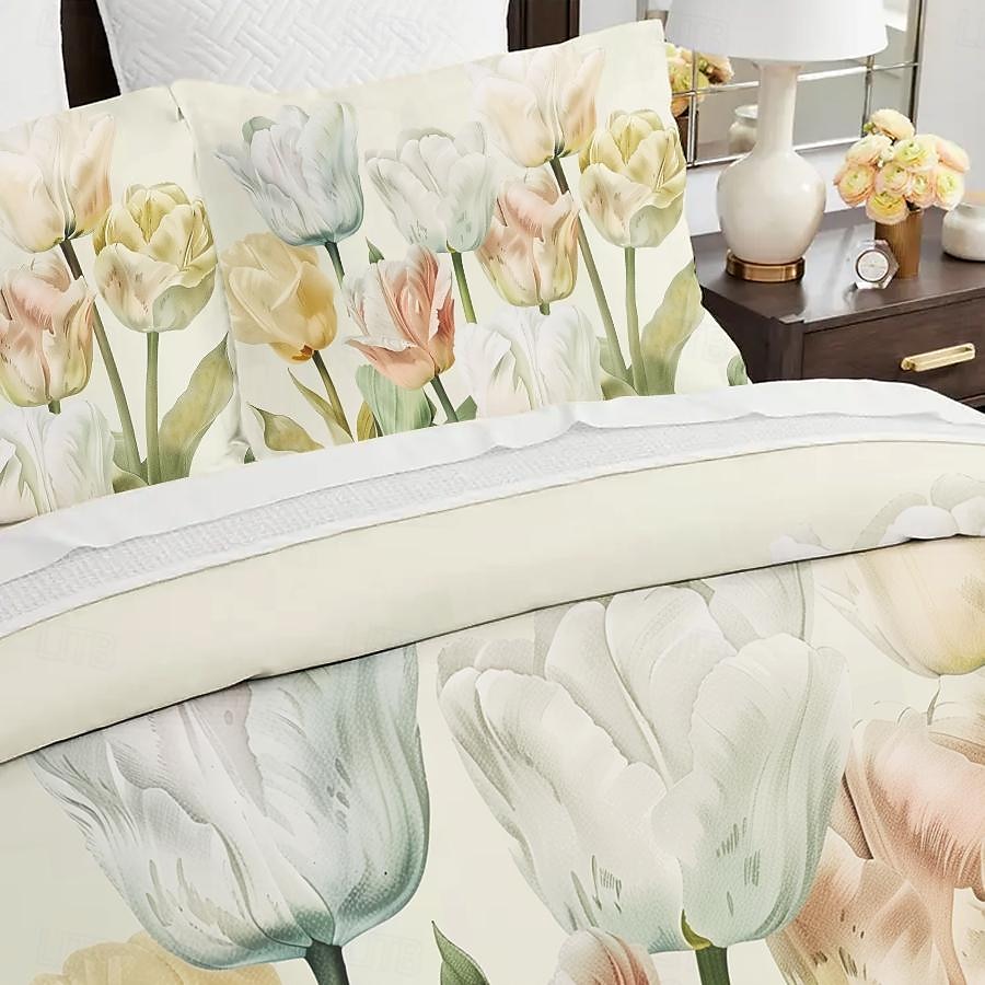 Påslakan i 100 % bomull med blommor i 3-delat set för sommaren mjuk hudvänlig långvarig 2025 - $60.99 –P3
