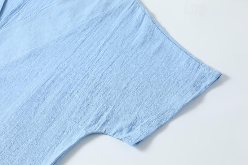 dames midi-jurk v-hals gekreukte textuur lichtblauw korte mouw casual strandkleding losse pasvorm ademende zomerkleding 2025 - $10.99 –P5