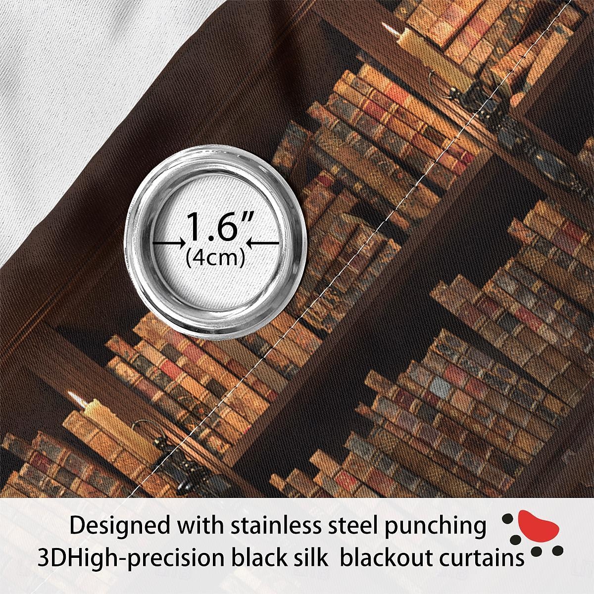 Vintage Bücherregal Verdunkelungsvorhänge Türisolierung Außenbalkon Rest Wohnzimmer Wohndekoration 2-teiliges Set mit 3D-Digitaldruck perforiert 2026 - $41.99 –P12