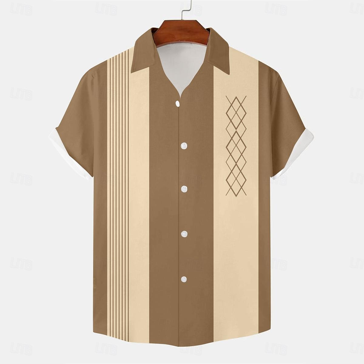 Men's Bowling Shirt Button Up Shirt Printed Shirts Short Sleeve Casual Outdoor Daily Summer Turndown Print Button-Down Black Blue Khaki 2026 - $25.99 –P2