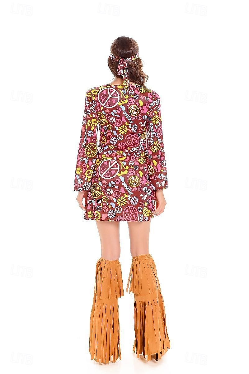 Retro 60. léta Hippie Šaty Cosplay kostým Čelenka Hippie Disko Dámské Dívčí Třásně předvečer Všech svatých Karneval Plesová maškaráda Výkon Plesová maškaráda Běžné / Denní Dospělé Šaty Kryt obuvi 2025 - $30.99 –P6