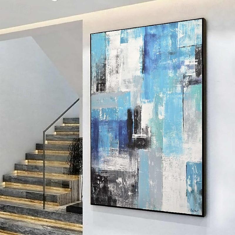abstraktes Skyline-Gemälde, handgemalt, extragroßes Wandkunst-Gemälde, handgemachtes blaues Landschaftsgemälde auf Leinwand, großes Wandkunst-blaues abstraktes modernes Gemälde für Schlafzimmer, 2025 - $125.99 –P14