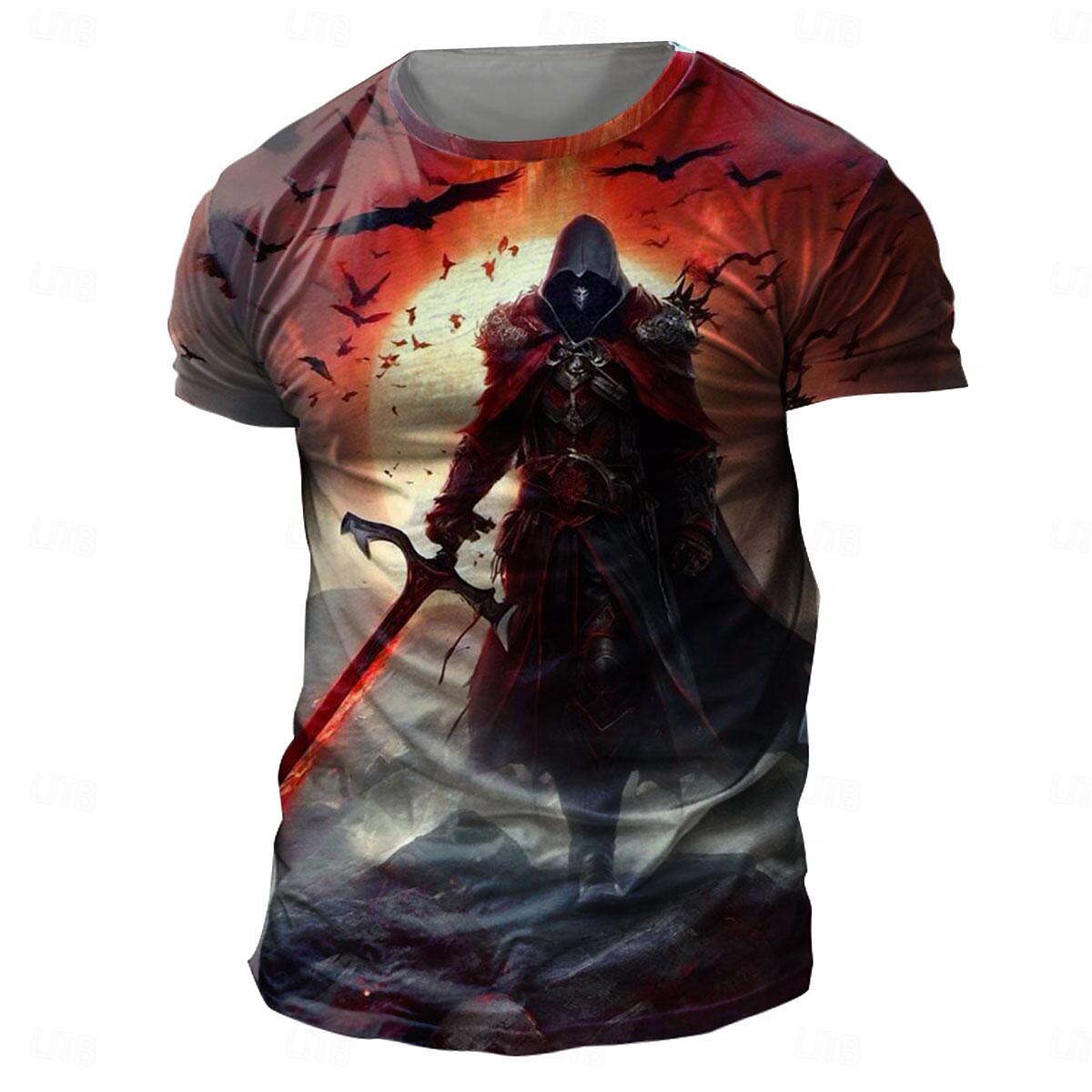 2025年 男性用 グラフィック テンプルクロス テンプル騎士団 Tシャツ Tシャツ 3Dプリント クルーネック シャツ ファッション アーティスティック レトリ/ヴィンテージ ストリート スポーツ・アウトドア ブラックとレッド ブラック 夏 春 衣類 S M L XL XXL XXXL コレクション – $17.99 –P1