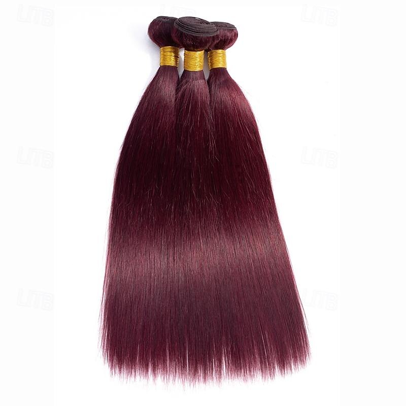 vin rouge # 99j remy cheveux humains tisser 12-30 pouces de long soyeux droite non transformés vierges brésiliens extensions de trame de cheveux pour les femmes 3pcs de 2025 ? $132.99 –P5