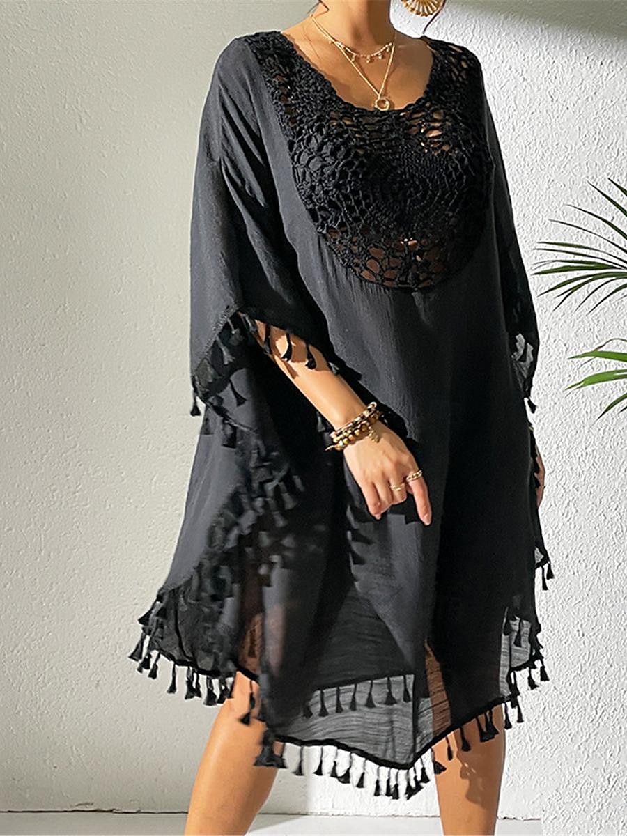 Damen Minikleid Weißes Kleid Spitzenkleid Hemdblusenkleid Sommerkleid Streetwear Basic Lässig Urlaub Straße Ferien Normale Passform Dreiviertelarm Rundhalsausschnitt Schwarz Weiß Blau Orange Sommer 2025 - $41.99 –P17