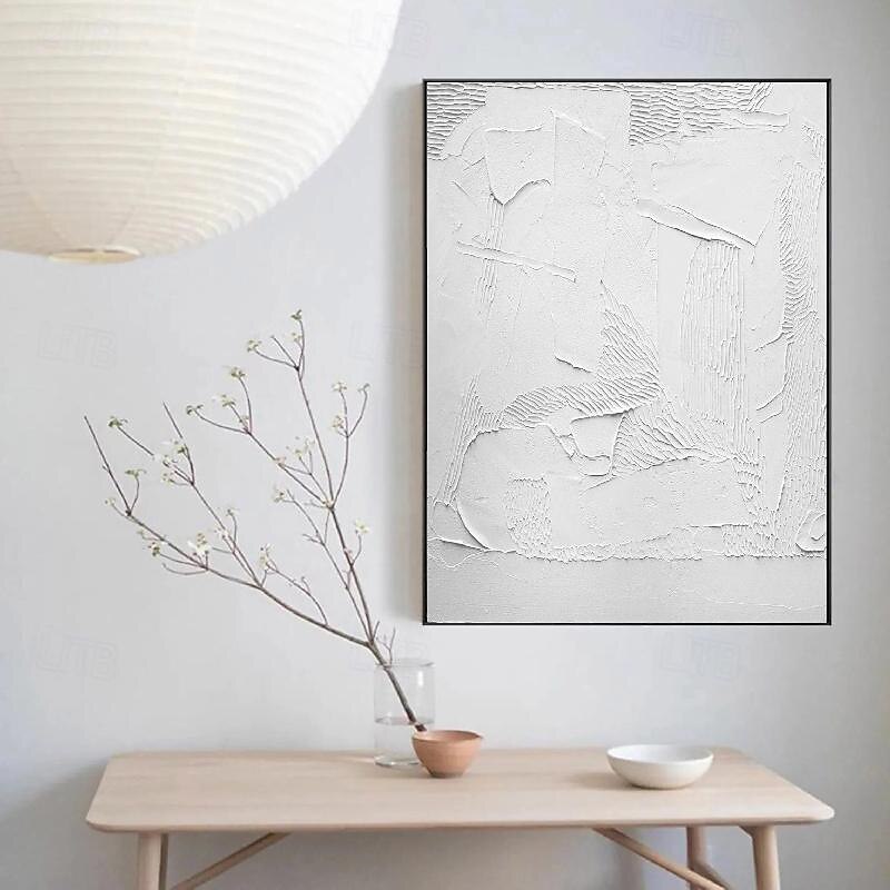 peint à la main 3d texturé blanc peinture abstraite sur toile 3d texturé art mural boho moderne toile art salon décor pattle couteau peinture à l'huile décor à la maison hôtel pièce d'art de 2025 ? $116.99 –P20
