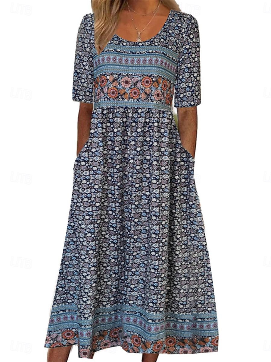 Pentru femei Rochii Midi Rochie casual Rochie de vară Rochie Boho Έθνικ Casual Vacanță Zilnic Dată Fit regulat Floral Manșon scurt Stil Nautic Alb Bleumarin Albastru regal Albastru piscină Vară 2025 - $39.99 –P4