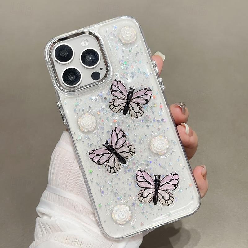 هاتف غطاء من أجل ايفون 16 آيفون 15 برو ماكس بلس iPhone 14 13 12 Pro Max Plus غطاء خلفي شبه شفّاف بلينغ بريق لامعة ضد الصدمات فراشة الكمبيوتر الشخصي 2025 - $14.99 –P5