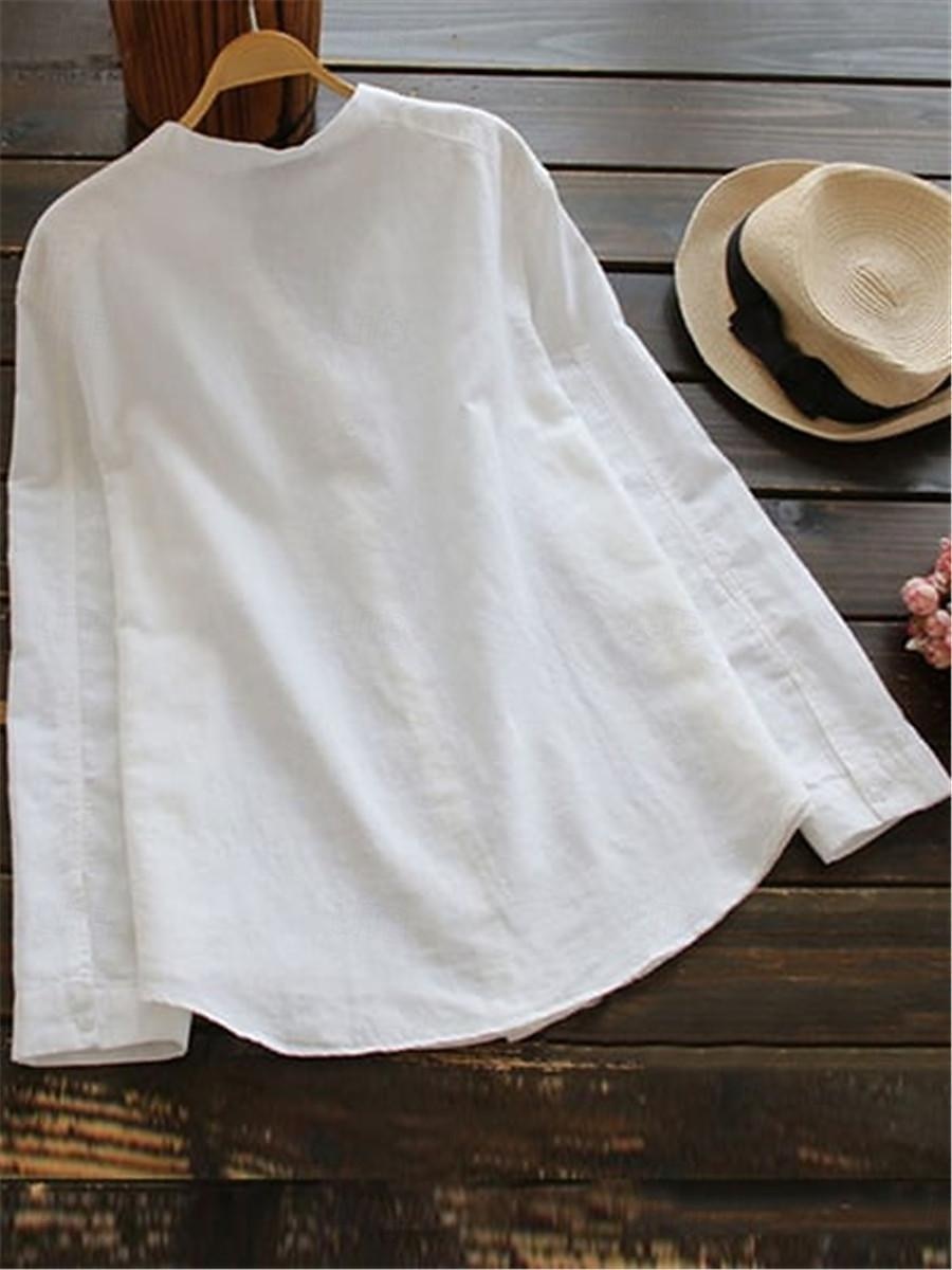 Dámské Košile Bavlněné lněné košile Halenka Imitace bavlny a lnu Tisk Kočka Základní Moderní Do V Denní Bílá Žlutá Armádní zelená Rubínově červená Léto 2026 - $17.49 –P6