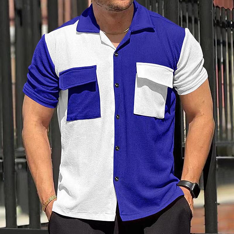 Per uomo Camicia Camicia Estiva Camicia casual Camicia da Spiaggia Camicia con Bottoni Nero Blu Kaki Manica Corta Blocco di colori Collo Camp Vacanza Camicia hawaiana Patchwork Abbigliamento del 2025 a $29.99 –P1