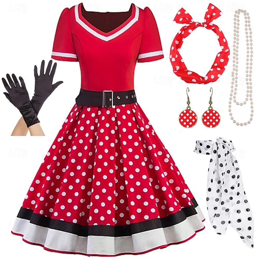 Vintage inspirované oblečení z 50. let Grease kloboukové šaty dámské kostýmy Vintage cosplay na rande večerní festival hedvábný šátek 2026 - $76.99 –P13