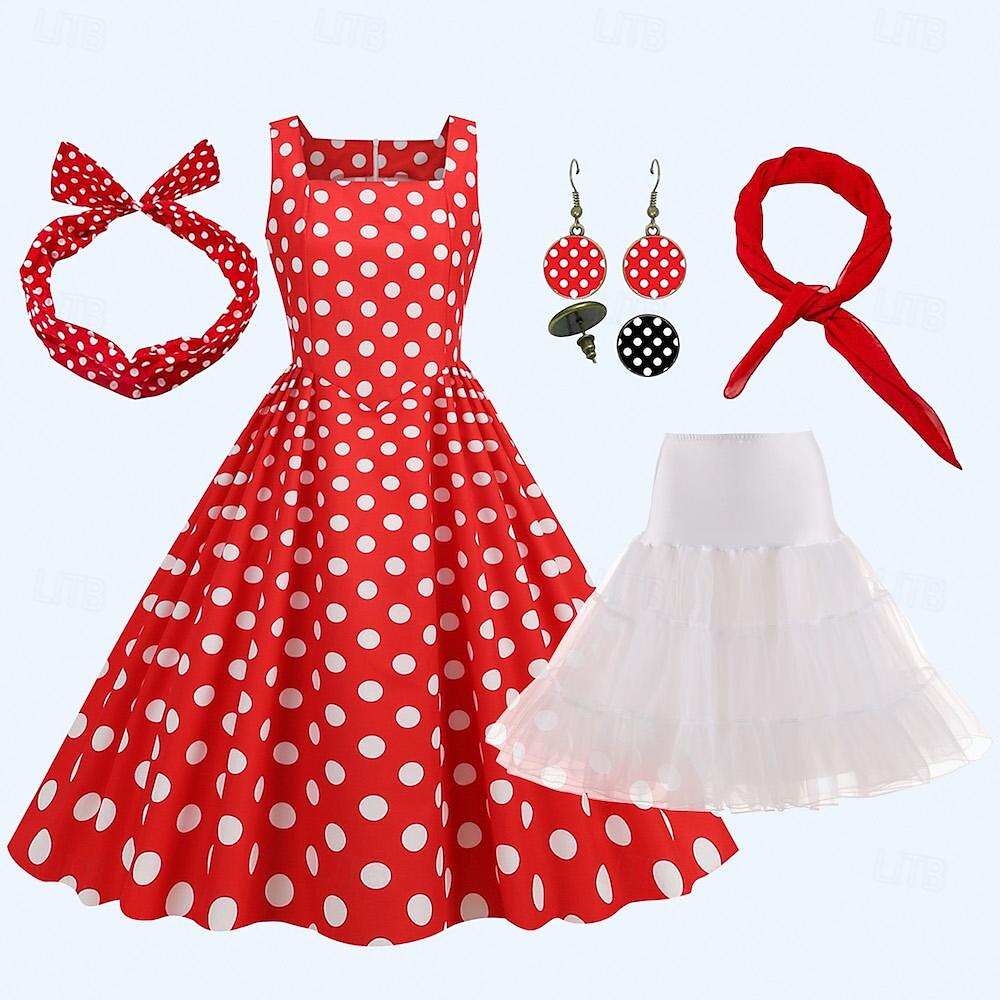 Retro Vintage 1950s Cocktail Dress Dress Headpiece Party Costume Polka Dot Fancy  Dress Women's Party / Evening Masquerade Bachelorette Party Adults' Dress  Earrings Scarf 2026 - $42.99