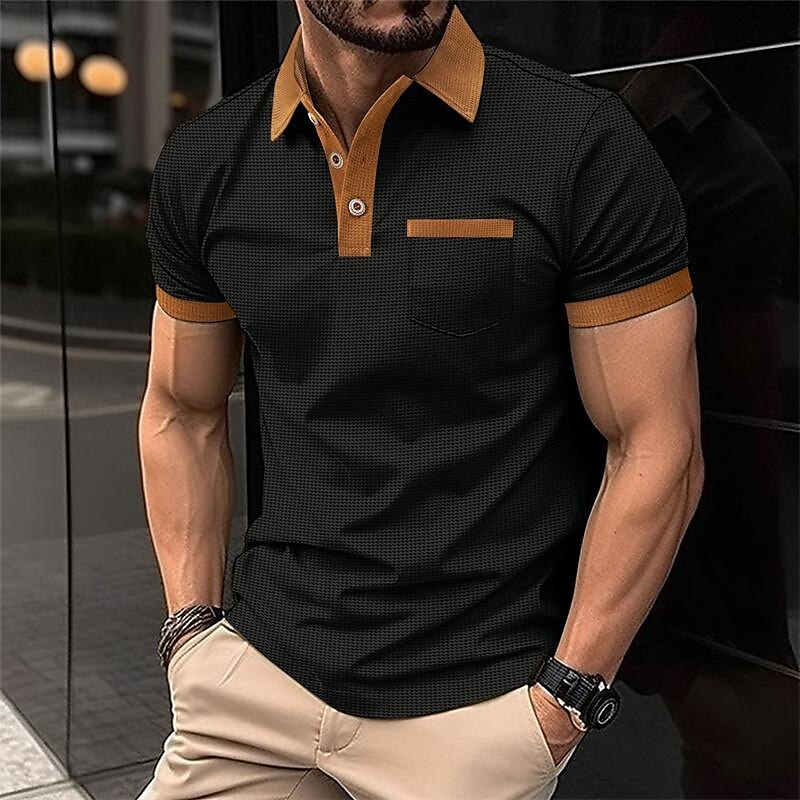 Herren Waffel-Poloshirt Golfhemd Arbeit Casual Kargen Kurzarm Basic Modern Farbblock Patchwork Taste Frühling Sommer Regular Fit Schwarz Weiß Blau Khaki Grau Waffel-Poloshirt 2025 - $18.99 –P3
