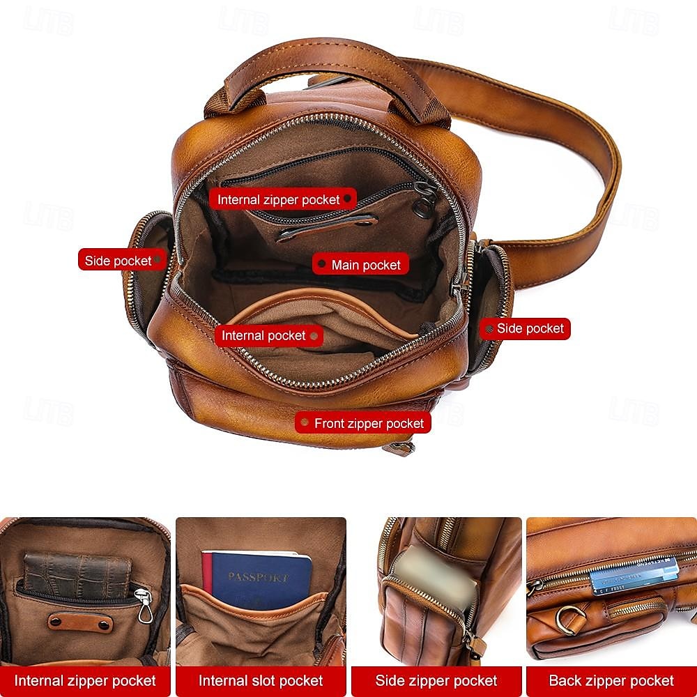 Borsa a tracolla vintage in pelle da uomo con multitasche – borsa a tracolla casual da viaggio per lavoro, escursionismo o uso quotidiano del 2025 a $159.99 –P4