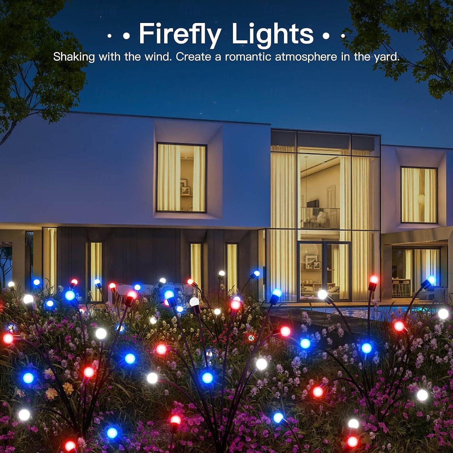 2pcs Patriotic Solar Firefly Lawn Light for 4th of July Independence Day 250th Anniversary Memorial Day, Decorative Garden Light Outdoor Waterproof Swaying Star Lights Garden Decoration 2026 - $34.99 –P7