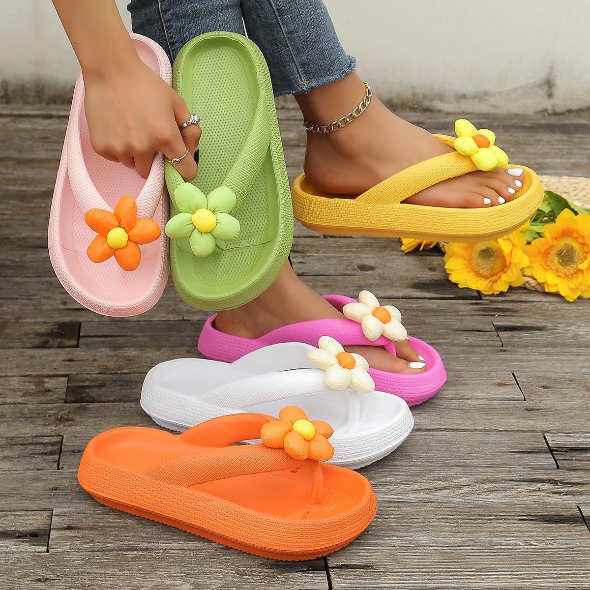 Bunte Flip-Flop-Sandalen mit Blumenmuster für Damen – süße Sommer-Strandschuhe mit weich gepolsterter Sohle für die Freizeit, den Pool und den Urlaub 2025 - $14.99 -P1