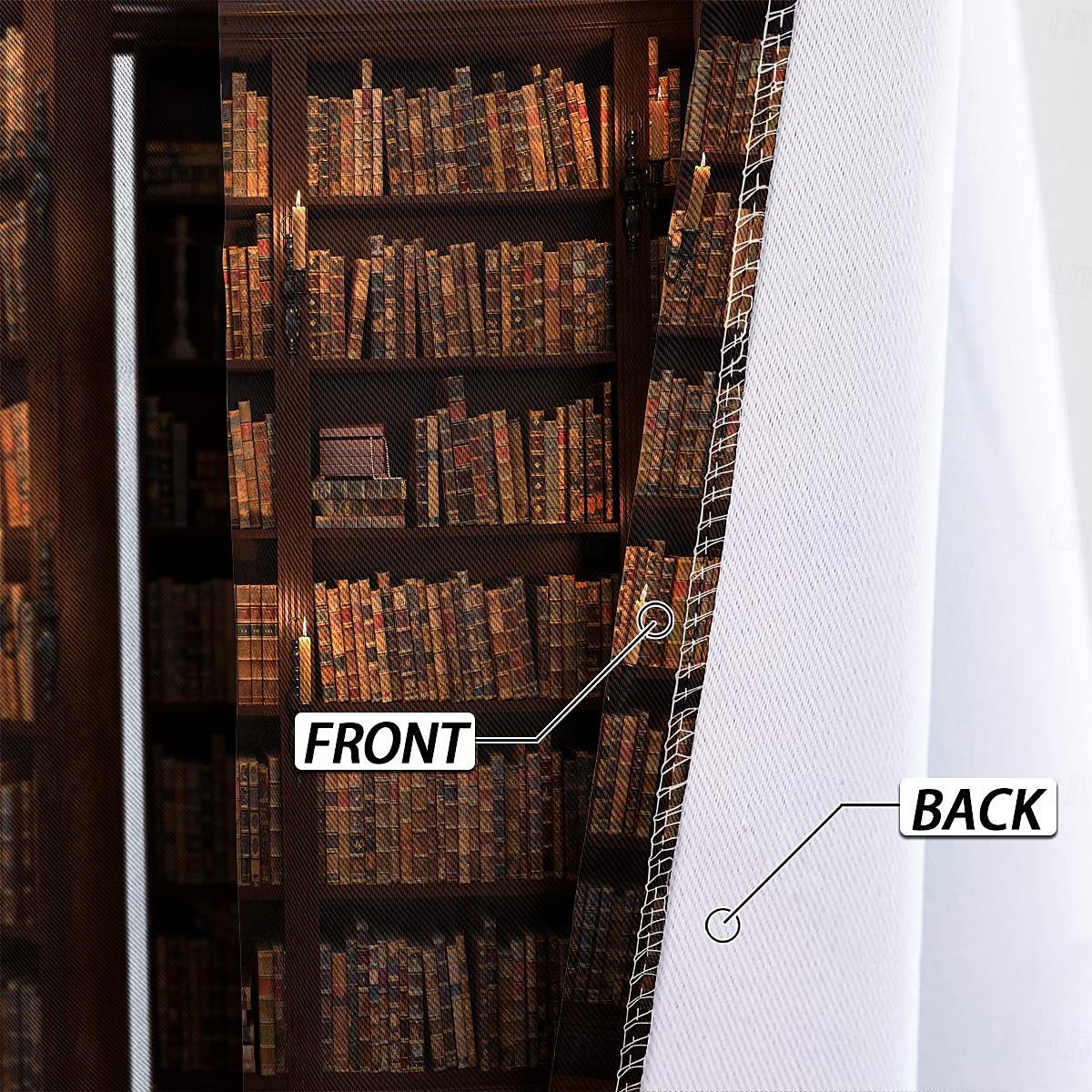 Vintage Bücherregal Verdunkelungsvorhänge Türisolierung Außenbalkon Rest Wohnzimmer Wohndekoration 2-teiliges Set mit 3D-Digitaldruck perforiert 2026 - $41.99 –P13