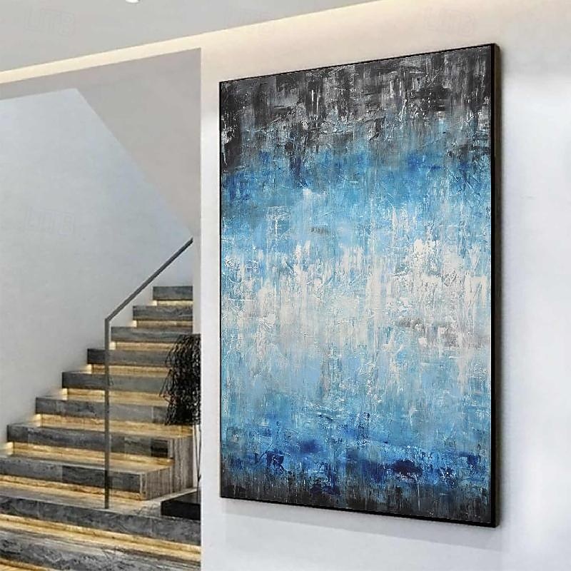 abstraktes Skyline-Gemälde, handgemalt, extragroßes Wandkunst-Gemälde, handgemachtes blaues Landschaftsgemälde auf Leinwand, großes Wandkunst-blaues abstraktes modernes Gemälde für Schlafzimmer, 2025 - $125.99 –P2