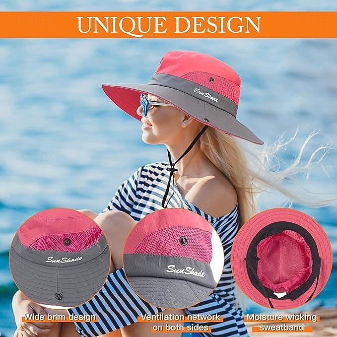 Sunshade Hat UV Protection Wide Brim Beach Cap Foldable Ponytail Bucket Fishing Hat Beach Cap for Fishing Hiking Gardening Outdoor 2025 - GBP £8 –P4