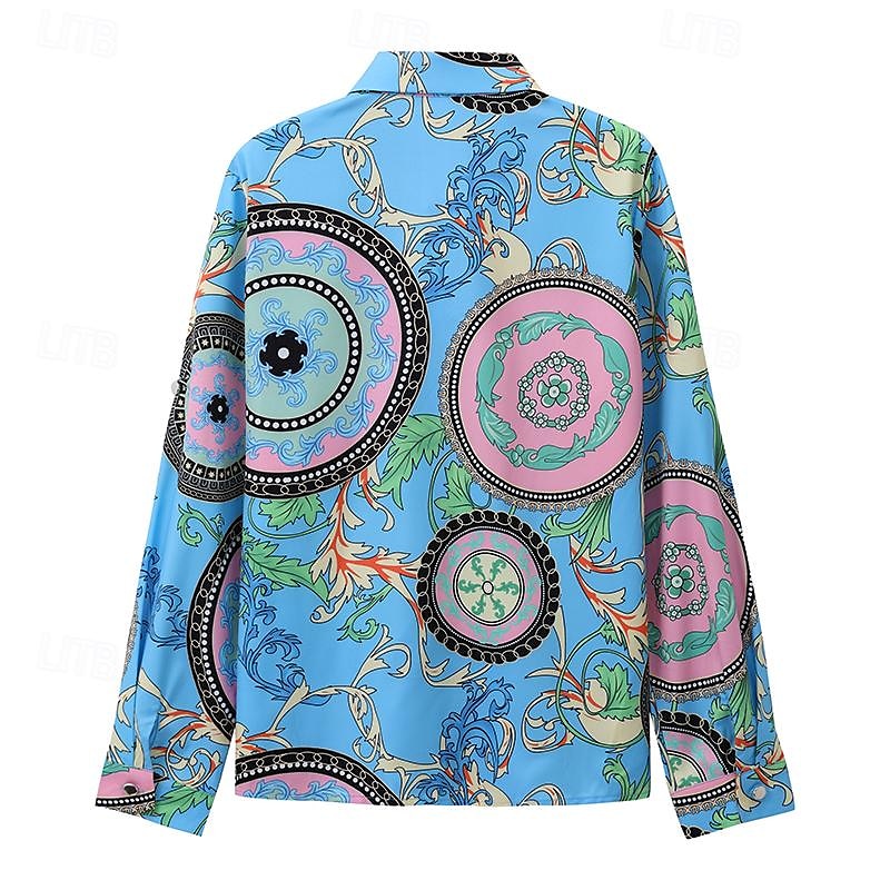 camicia da donna camicia boho camicetta vintage streetwear casual floreale a righe lettera bottoni tasca stampa manica lunga regular top colletto camicia nero bianco blu viola fucsia primavera autunno del 2025 a $35.99 –P2