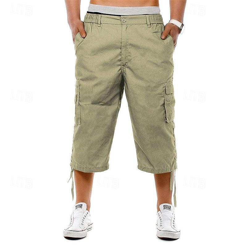 Homens Shorts táticos Bermuda Cargo Calças Capri Botões Cintura elástica Bolso multi Tecido Vestível Comprimento da panturrilha Ao ar livre Diário Acampar e Caminhar Moda Clássico Preto Azul de 2026 por $26.99 –P4