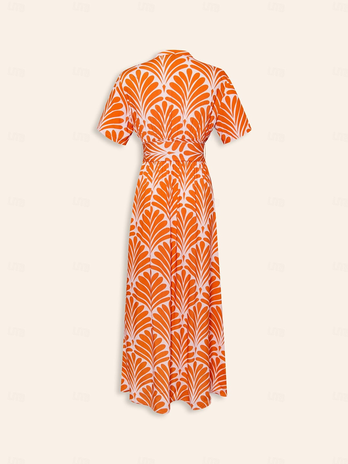 Damen Midi-Kleid Maxikleid Orange Kurzarm Geometrisch Mit Gürtel Frühling & Sommer V Ausschnitt Musterkleid S M L 2025 - $16.69 –P9