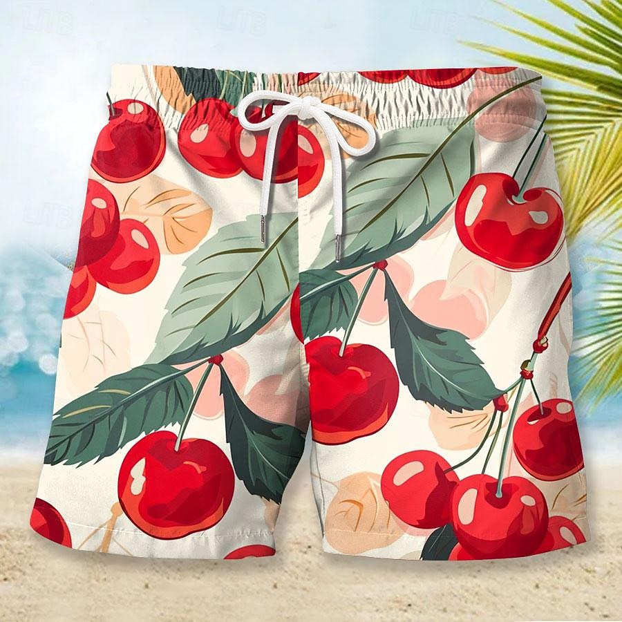 Voor heren Fruit Kersen Citroengeel Lange zwembroeken Zwemshorts Boardshorts Medium Taille Modieus Streetwear Ontwerper Casual Dagelijks Feestdagen Zak Trekkoord Elastische taille Ontwerper Kleding 2026 - $20.99 –P1