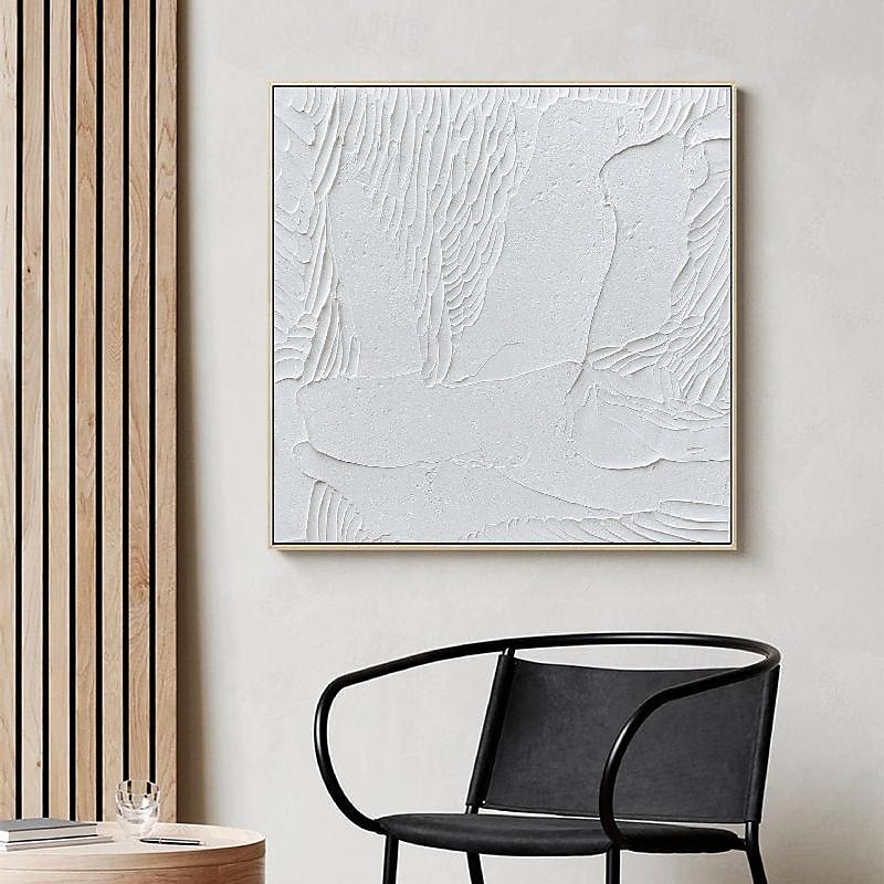 peint à la main 3d texturé blanc peinture abstraite sur toile 3d texturé art mural boho moderne toile art salon décor pattle couteau peinture à l'huile décor à la maison hôtel pièce d'art de 2025 ? $116.99 –P17