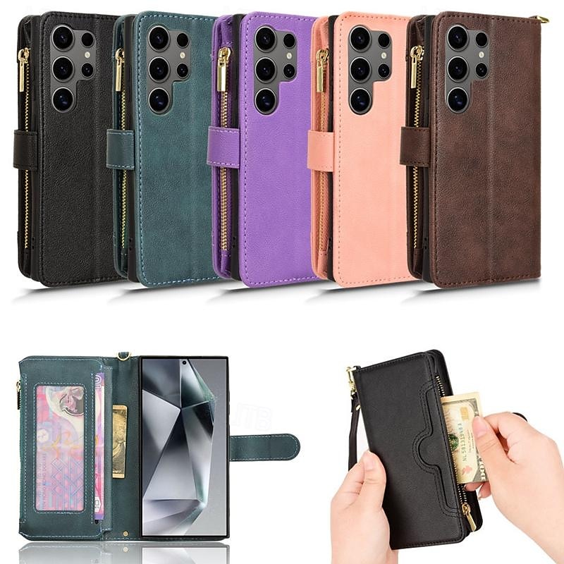 τηλέφωνο tok Για Samsung Galaxy S24 S23 S22 S21 S20 Ultra Plus FE A34 Α54 Θήκη κάρτας πορτοφολιού Μαγνητική Φερμουάρ με λουράκι καρπού Ρετρό TPU PU δέρμα 2025 - $21.99 –P1