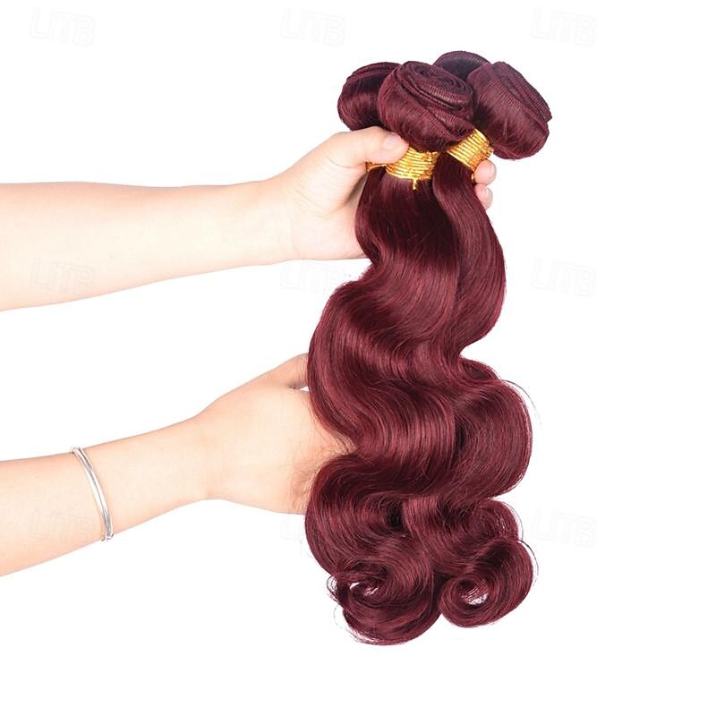 Burgunderrote Haarbündel mit Ombre-Farbe, brasilianisches 99j-Menschenhaar, gewelltes Echthaar, Weave-Bündel, Remy-Menschenhaar, Extensions, 3 Stück 2025 - $132.99 –P5