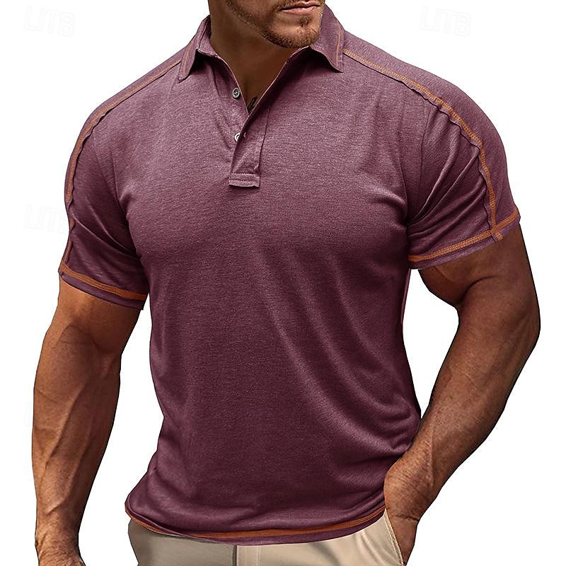Herren Poloshirt Golfhemd Arbeit Geschäft Gerippter Polokragen Klassisch Kurzarm Basic Modern Feste Farbe Patchwork Taste Frühling Sommer Regular Fit Hellgrün Pink Blau Violett Khaki Grau Poloshirt 2025 - $22.99 –P7