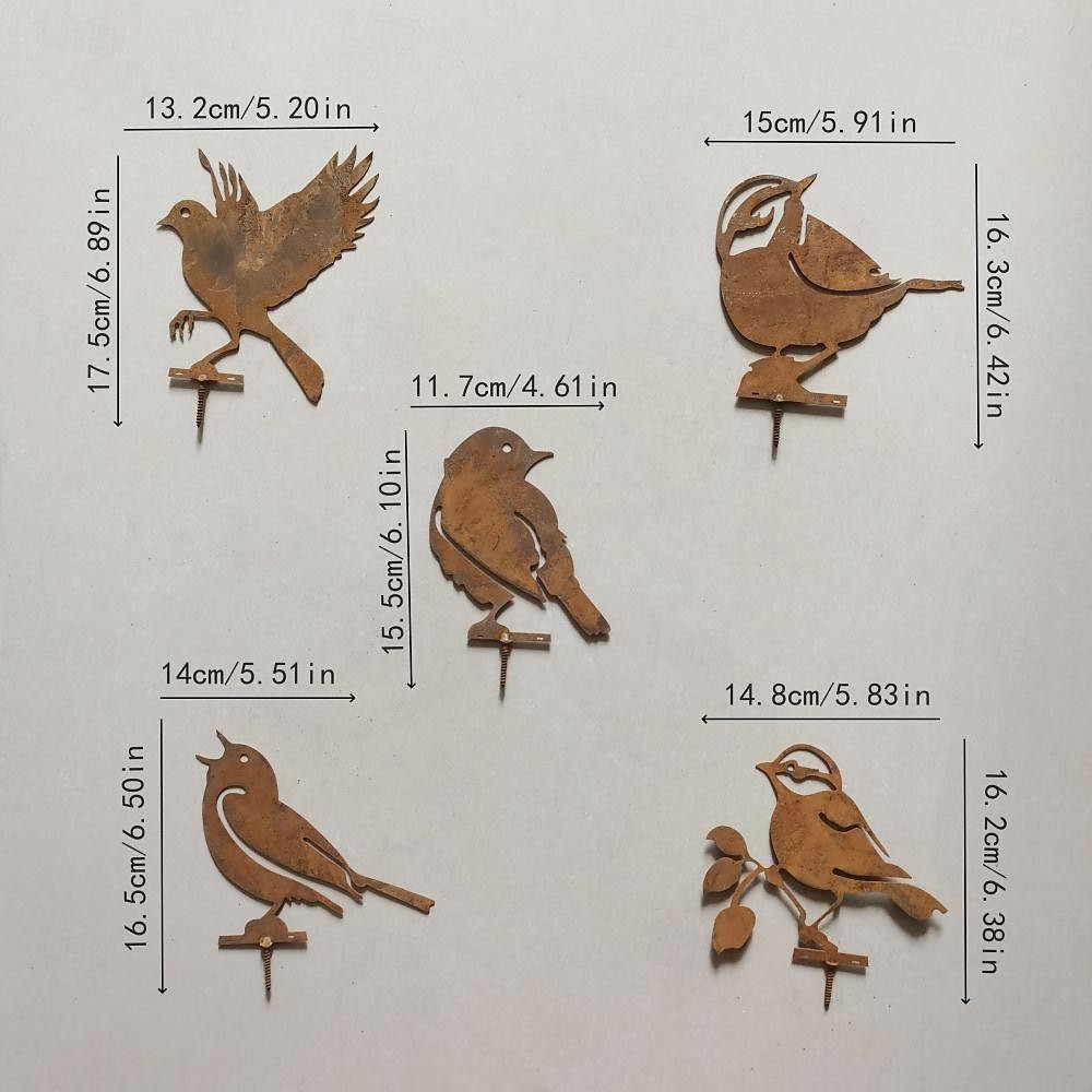 2025年 鉄製の錆びた鳥の地面杭セット、庭の装飾用の錆びた鳥と木製のネジ、錆びた装飾の庭の杭、庭の再利用可能な錆びた装飾  コレクション – $19.49 –P20