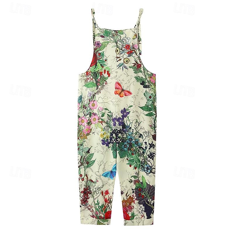Women's Overall Utility Print Floral Crew Neck Trug Life Streetwear Daily Vacation Loose Fit Sleeveless White Pink Red S M L Summer Fall 2025 - $25.99 –P2