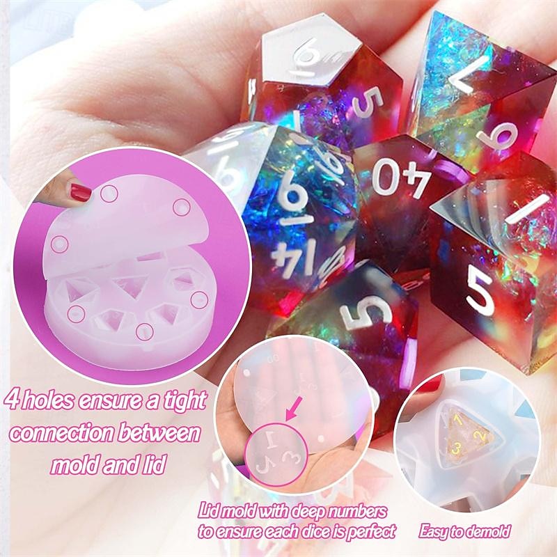 Porte-clés de dés polyédriques en résine, 2 pièces, bricolage, groupe de course, jeu de société, moule en silicone de 2025 ? $33.99 –P6
