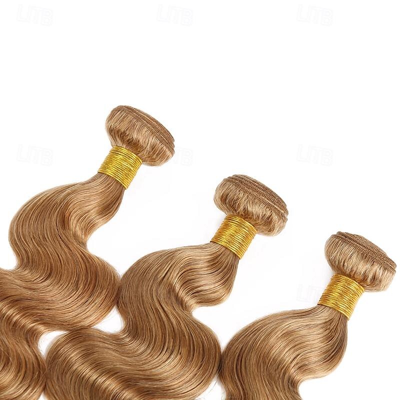 #27 Honey Blonde Human Hair Bundles with Closure Brazilian Hair Weave Bundles with Closure 10A Colored Body Wave Bundles 3PCS 2025 - $120.99 –P4