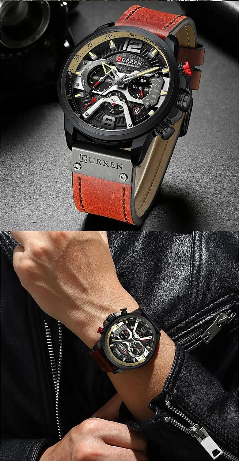 CURREN Herr Kvartsklockor Mode Affär Armbandsur Kalender VATTENTÄT Dekorativ Läder Klocka 2025 - $41.99 –P1