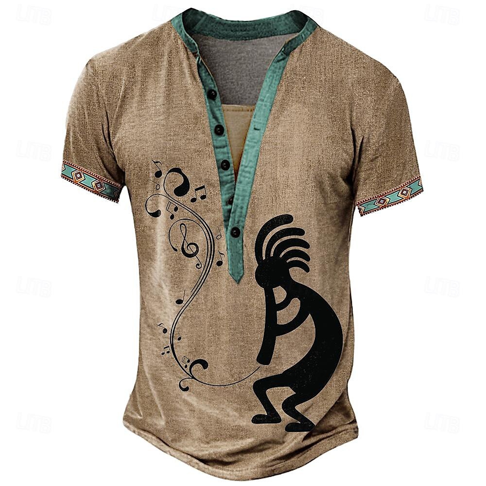 Men's Tribal Bandana Print T shirt Henley Shirt Short Sleeve 3D Print Vacation Tropical Fashion Vacation Casual Daily Summer Spring Yellow Brown Khaki Henley Henley T-Shirt 2025 - $20.99 –P5