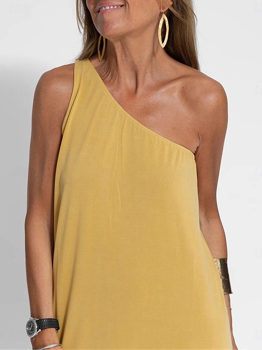 Damen schwarzes kleid Maxidress Rückenfrei Verabredung Urlaub Strassenmode Maxi Ein-Schulter Ärmellos Schwarz Gelb Grau Farbe 2025 - $39.99 –P6